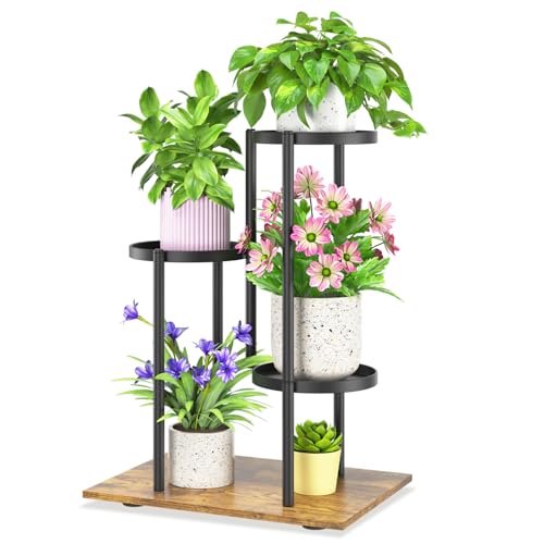 iDavosic.ly 3 Tier Plant Stand Indoor Outdoor, Tiered Corner Multiple Flower Pot Holder Shelf, Metal 23 Inch Tall Display Rack for Patio Porch Living Room Garden Balcony, Modern Black & Rustic Brown - color: Modern Black, size: 3 Tier