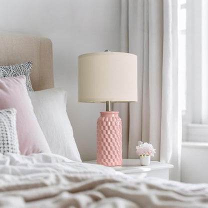 USumkky 20.5" Pink Table Lamps Set of 2,Modern Farmhouse Bedside Lamps - Ceramic Nightstand Lamps for Bedroom,Boho Living Room End Tables,Small Office Desk Lamp - color: 20.5" Pink-2 Pack