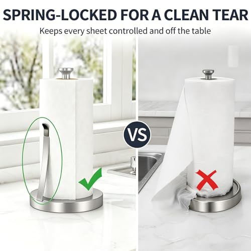 Jesginboo Countertop Paper Towel Holder for Kitchen, Brushed Nickel | Tension Arm for One-Handed Tear, Stainless Steel Paper Towel Holder for Bathroom Kitchen - color: Brushed Nickel