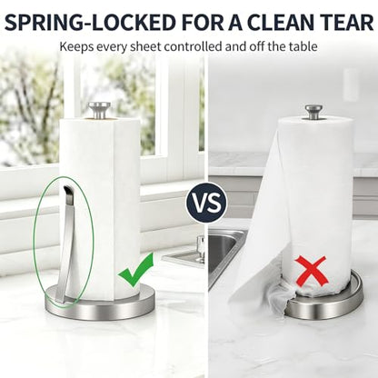 Jesginboo Countertop Paper Towel Holder for Kitchen, Brushed Nickel | Tension Arm for One-Handed Tear, Stainless Steel Paper Towel Holder for Bathroom Kitchen - color: Brushed Nickel