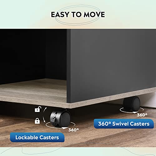DEVAISE 3 Drawer Mobile File Cabinet, Wood Lateral Filing Cabinet, Printer Stand with Open Shelves for Home Office, Greige - color: Greige, style: Modern