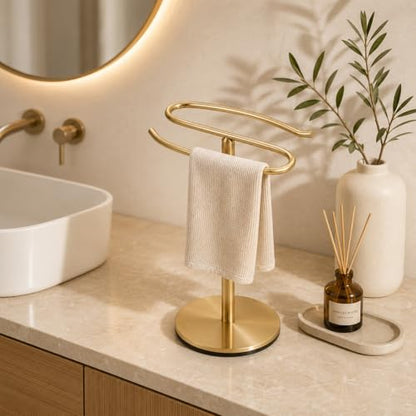 Brusehd Light Gold Hand Towel Holder Stand,13 Inch Free-Standing Towel Rack, SUS304 Stainless Steel Towel Bar Rack Stand, Tower Bar for Bathroom Kitchen Vanity Countertop - color: Brusehd Light Gold