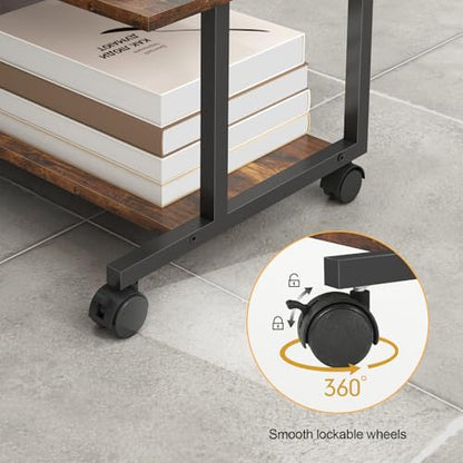 Livofloral Under Desk Printer Stand with Storage Shelf, 2-Tier Industrial Mobile Printer Table for Home and Office, Printer Stand with Wheels,Rustic Brown - color: Brown
