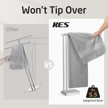 KES Free Standing Towel Racks for Bathroom with 3X Thicker Base, 2-Tier Towel Rack Stand for Bathroom Floor, Upgrade Steady Design, Pro-Grade 18/8 Stainless Steel Brushed Finish, BTH239-2 - size: 37 inch (2-tier, Equal Height)