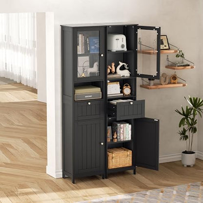 Greenvelly 67" Tall Bathroom Storage Cabinet, Narrow Freestanding Storage Unit with Magnetic Door, Drawer & Adjustable Shelves, Anti-Tip Floor Cabinet for Bathroom, Living Room, Black