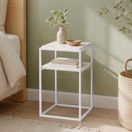 2-Tier Stackable Metal Frame End Table, Toolless Assembly Bedside Table, Night Stand with Open Shelf, Side Table, for Bedroom, Living Room, Solid White - color: Solid White/White, size: 2 Tier, Set of 1