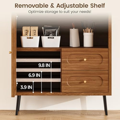 Wood Sideboard Cabinet - Slim Side Board Buffet Cabinet with Storage, Small Accent Credenza with Drawers and Door, Modern Coffee Bar Table for Kitchen, Dining Room, Entryway, Living Room - color: Walnut