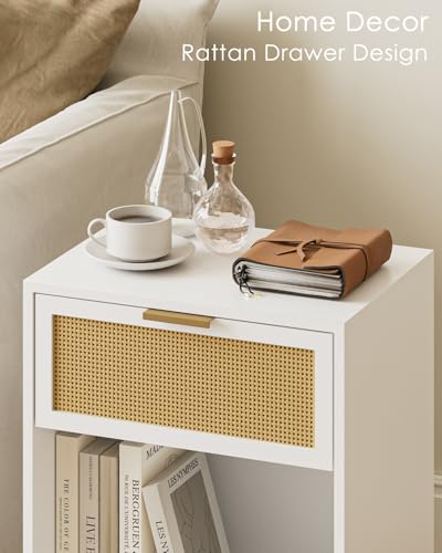 Masupu Rattan Nightstand,Modern Night Stand Boho Farmhouse Wood Bedside Table with Storage Drawer Side End Table for Bedroom,Office,White - color: Rattan-white