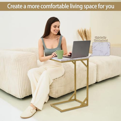 Serteaw C-Shaped End Table, Sturdy Side Table for Couch Sofa Bedside Small Space,C Snack Table TV Tray Record Player Stand Small Tables for Living Room Bedroom,Easy to Assemble,Gold - size: 15.8"