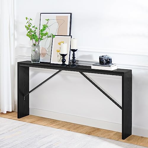 MAHANCRIS Console Table, 62.2" Long Sofa Table Behind Couch, Narrow Entryway Table, Farmhouse Dining Table with Angled Metal Frame, Industrial Console Table for Entryway, Black CTHB15801 - color: Black, size: 62.2"L x 9.1"W x 31.5"H