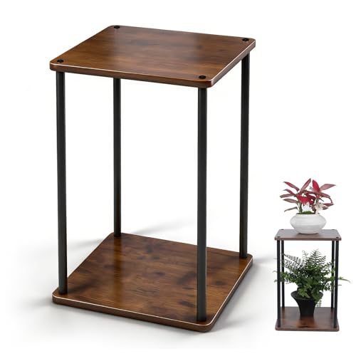 Vigordream Plant Stand Indoor Tier Metal Wood Plant Shelf for Muti Pots | Tall Pedestal Stand Flower Holder Planter Support Rack for Corner Living Room, Balcony, Garden Patio (Retro Brown, 2 Tier) - size: 17 INCH