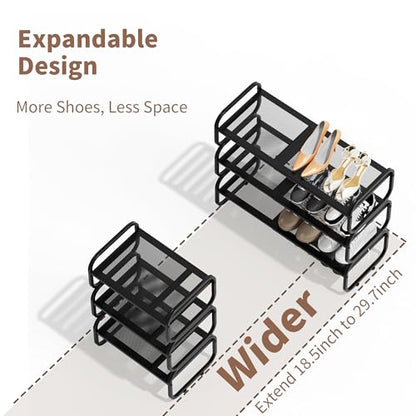 3 Tier Shoe Rack - Expandable Shoe Organizer for Closet, Adjustable Metal Shoe Shelf Storage, Stackable Long Shoe Stand Holder for Garage, Entryway, Door Entrance - size: 3 Tier