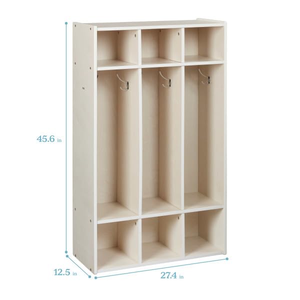 ECR4Kids Streamline 3-Section Coat Locker with Cubby Storage, Classroom Furniture, White Wash - color: White Wash