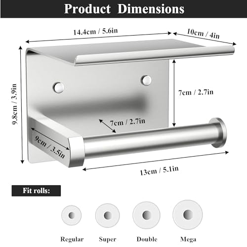 Toilet Paper Holder with Shelf Wall Mounted Toilet Paper Roll Dispenser | Heavy Duty Stainless Steel Brushed Nickel - color: A-brushed Nickel