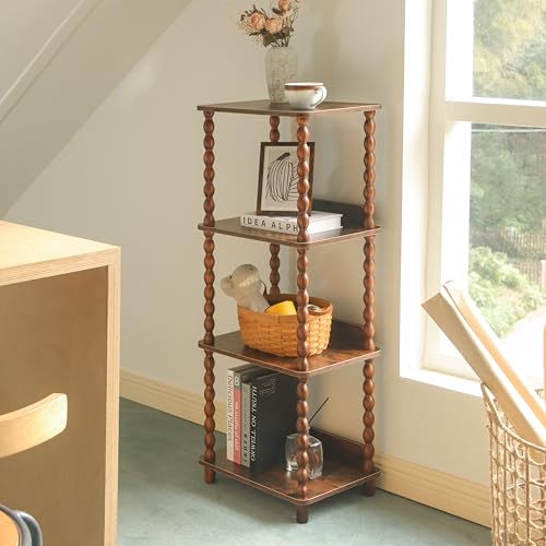 Fultyle Book Shelf, 4-Tier Bookshelf with Storage, Small Bookcase Display Shelves for Small Spaces, Bedroom, Living Room and Office with Solid Wood Legs (Rustic Brown) - color: Rustic Brown