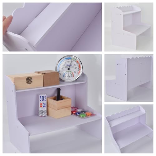 White Desktop Shelf,2-Tier Countertop Organizer with Scalloped Edge,Freestanding Tabletop Storage Rack for Office,Bedroom,Cosmetics,Stationery,Small Items,Space-Saving Display Stand (M)
