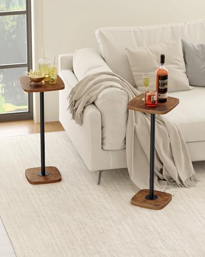 CHOEZON Small Drink Table, Square Side Table for Small Spaces, Martini Table with Pedestal, for Living Room, Bedroom, Rustic Brown and Black TBZ24BF - color: Rustic Brown + Black