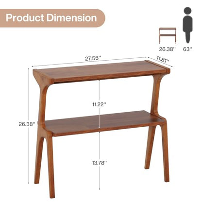 Solid Wood End Table, 2-Tier Side Table with Storage Shelf, Wooden Modern Accent Slim Bedside Table for Sofa, Living Room, Bedroom, Small Space, Easy Assembly, Cherry - color: Cherry