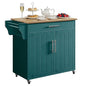 Kitchen Storage Island, Wooden Rolling Kitchen Island On Wheels with Countertop, Mobile Kitchen Island Cart with Towel Rack, Spice Rack and Drawers, Green - color: Green
