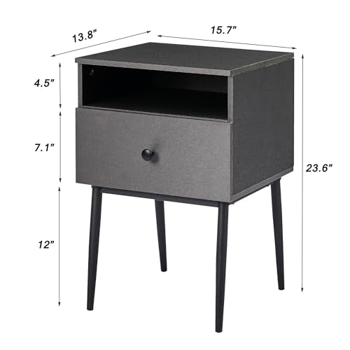 VECELO Night Stand Set of 2,Modern Solid Wood Nightstand with Storage Shelf and Drawer, Bedside Table End Table for Living Room,Bedroom,Entryway,Easy Assembly,Gray - color: Dark Gray(set of 2)