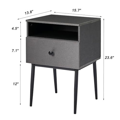 VECELO Night Stand Set of 2,Modern Solid Wood Nightstand with Storage Shelf and Drawer, Bedside Table End Table for Living Room,Bedroom,Entryway,Easy Assembly,Gray - color: Dark Gray(set of 2)