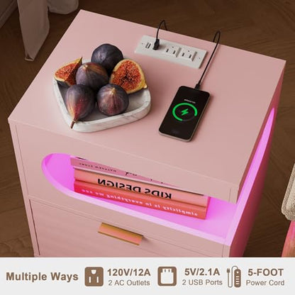Veegle Nightstand,Modern Bedside Table with Storage Drawer and Open Wood Shelf, Accent Night Stand with Solid Wood Legs for Living Room, Bedroom and Small Spaces,Easy Assembly (Pink-1) - color: Pink-1
