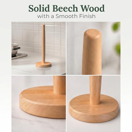 Wooden Paper Towel Holder for Countertop, Solid Beech Wood Stand with Wider Non-Slip Base, Fits Standard and Jumbo Rolls, Easy Assembly, Farmhouse Kitchen Paper Towel Dispenser - size: Large, style: Classic Beech