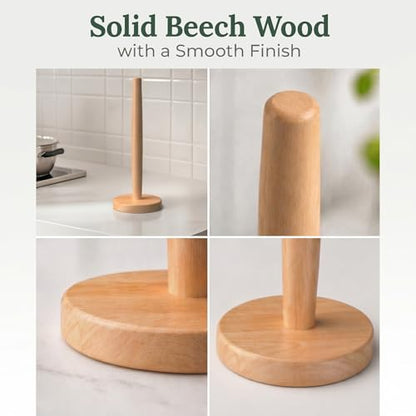 Wooden Paper Towel Holder for Countertop, Solid Beech Wood Stand with Wider Non-Slip Base, Fits Standard and Jumbo Rolls, Easy Assembly, Farmhouse Kitchen Paper Towel Dispenser - size: Large, style: Classic Beech