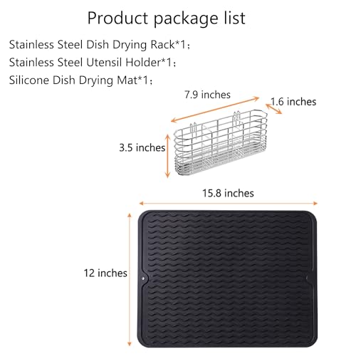 NiuYichee Stainless Steel Dish Drying Rack(15"L X 11"W X 4.1"H), Expandable Fruit & Vegetable Drain Rack over Sink, Dish Drainer Rack in Sink, with Stainless Steel Utensil Holder & Silicone Mat(16") - size: Large【15" X 11"】