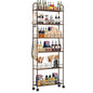 6in 6-Tier Slim Storage Cart with Wheels, Metal Narrow Rolling Shelf, Sturdy Slim Storage with Hooks Ideal for Kitchen, Bathroom, and Laundry Room (Champagne Gold) - size: 6in Champagne Gold