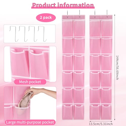 GOMAJI Over the Door Hanging Shoe Organizer, 12 Large Pockets, 2-Pack - color: Pink