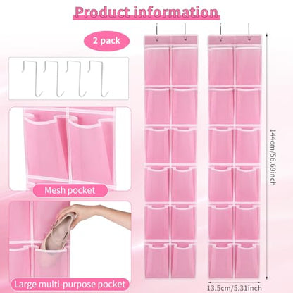 GOMAJI Over the Door Hanging Shoe Organizer, 12 Large Pockets, 2-Pack - color: Pink
