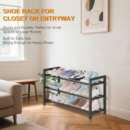3-Tier Expandable Metal Shoe Rack for Closet & Entryway, Shoe Organizer | Shoe Storage • Adjustable Width • Holds 6–9 Pairs • Heavy-Duty Steel • Space-Saving Design • Tool-free • Easy Assembly - size: 3 Tiers
