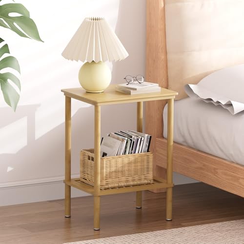 2 Tier Bamboo Narrow End Table, No Tool Assembly Bedroom Bedside Table, Small Space Nightstand, Bathroom Storage, Sofa Side Table, Entryway Table - color: Natural, size: 2 Tier