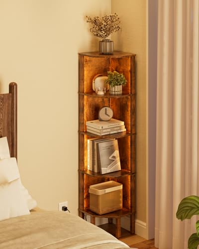 Corner Shelf Stand, 5 Tier Corner Bookshelf,Corner Furniture for Bedroom Display Corner Shelf for Small Space,Wood Shelves with Storage Rack for Living Room,Office, Rustic Brown - color: Rustic Brown