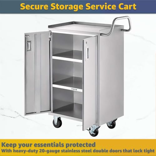 16" x 24" Commercial Stainless Steel Utility Cart with Locking Doors - Four Shelf Enclosed Base, NSF Heavy-Duty Metal Service Cart with Casters for Kitchen, Catering, Restaurant - size: 4 Shelf - Tall