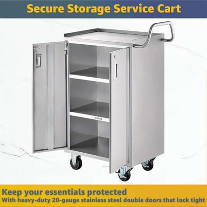 16" x 24" Commercial Stainless Steel Utility Cart with Locking Doors - Four Shelf Enclosed Base, NSF Heavy-Duty Metal Service Cart with Casters for Kitchen, Catering, Restaurant - size: 4 Shelf - Tall