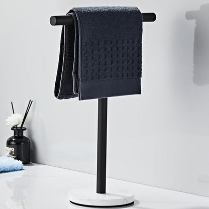 Hand Towel Holder, 15 Inch T-Shape Freestanding Towel Rack Stand for Bathroom & Kitchen Countertop with Matte Black Finish and Marble Base - color: Matte Black