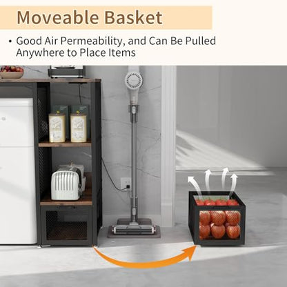 METYERRY Kitchen Bakers Rack with Power Outlet, Microwave Stand with Drawer, Mini Fridge Stand with Adjustable Shelves,Mini Fridge Cabinet Suitable for Dining Room, Dorm,Home, Rustic Brown - color: Rustic Brown