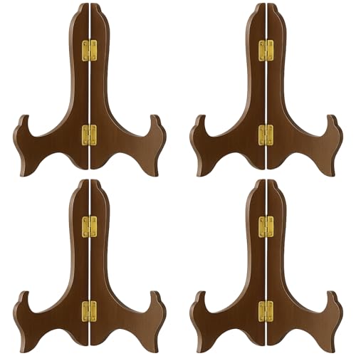Tatuo 4 Packs 6 Inch Wooden Display Stand Decorative Plate Stands for Display Picture Frame Holder Easels(Brown) - color: Brown, size: 6 Inch