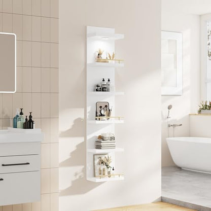 REIBII 6 Tier Wall Shelf Unit, White Lack Shelf, Vanity Floating Shelves with LED Light, Versatile Floating Shelves for Bedroom, Living Room, Office ﻿ - color: White, size: 6 Tier (1-Pack)