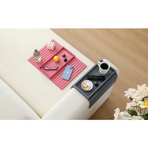 Bamboo Couch Arm Tray Table，Foldable Sofa Armrest Tray Table for Couch，Flexible and Anti-Slip Couch Arm Cup Holder，Portable Sofa Arm Chair Table for Drink,Cups, Eats，Snacks, Phone, Remote (Gray) - color: Gray