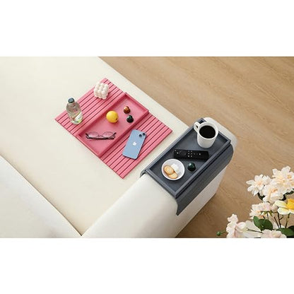 Bamboo Couch Arm Tray Table，Foldable Sofa Armrest Tray Table for Couch，Flexible and Anti-Slip Couch Arm Cup Holder，Portable Sofa Arm Chair Table for Drink,Cups, Eats，Snacks, Phone, Remote (Gray) - color: Gray