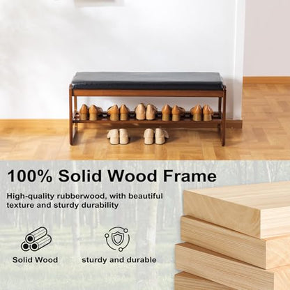 SOBIBO Solid Wood Shoe Bench, 2-Tier Wooden Entryway Bench, Modern Shoe Rack with Cushion for Hallway, Living Room (Black, 39.4'') - color: Black, size: 39.4 inches
