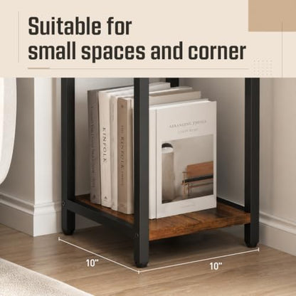 10" Wide Square Drink Table with Adjustable Feet - 2-Tier Small Side Table for Apartments, Balcony & Office | Space-Saving, Lightweight & Multi-Functional (Plants, Books, Drinks, Brown) - color: Brown, size: 2-Tier-10"wide