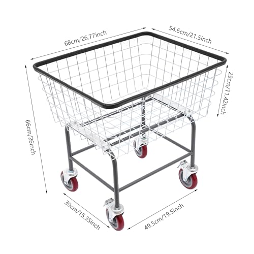 Laundry Cart, Heavy Duty Steel Wire Laundry Cart with Wheels, Commercial Rolling Laundry Basket for Homes, Hotels, Bathrooms, 26.77 * 21.5 * 26in
