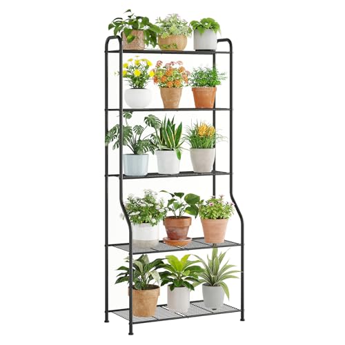 5-Tier Corner Plant Stand, Metal Black Flower Pot Rack, Indoor Outdoor Heavy Duty Shelf (Black, 5 Tier) - color: Black, size: 5 Tier