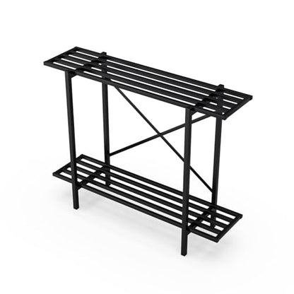 Zhongma 2 Tier Window Height Metal Sturdy Heavy Plant Stand, Narrow Plant Stand Indoor and Outdoor, L35.43 x W10.3 x H27.5 inch, 440 LBS Capacity & Heavy Duty Construction