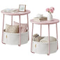 SONGMICS HOME Small Side Tables, Round End Tables, 2 Tier Nightstands with Basket, U Shaped Steel Legs, Easy Assembly, for Living Room, Bedroom, Set of 2, Pink and White - color: Pink + White, size: 2 pack
