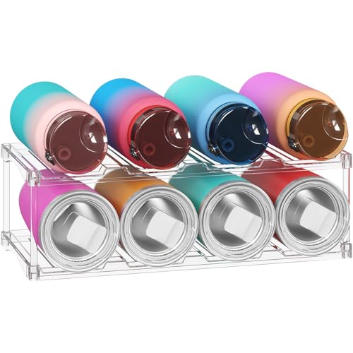 Lifewit Stackable Bottle Storage Organizer, Clear Freestanding Wine Holder for Cabinet, Large Slot Water Bottle Tumbler Cup Organizer for Pantry, Plastic Wine Rack for Fridge Cellar, 2Tier Hold 8 - size: 2 Tier-8 Bottle